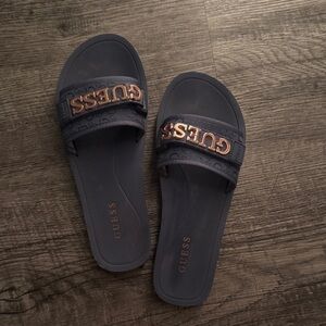 Guess Dark Blue Slides with Metallic Logo